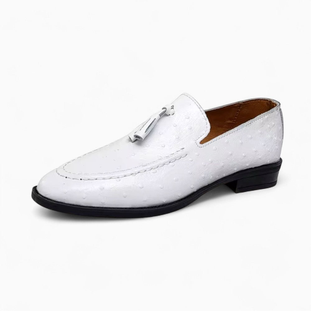 Men's Black and White Patent Tassel Loafers