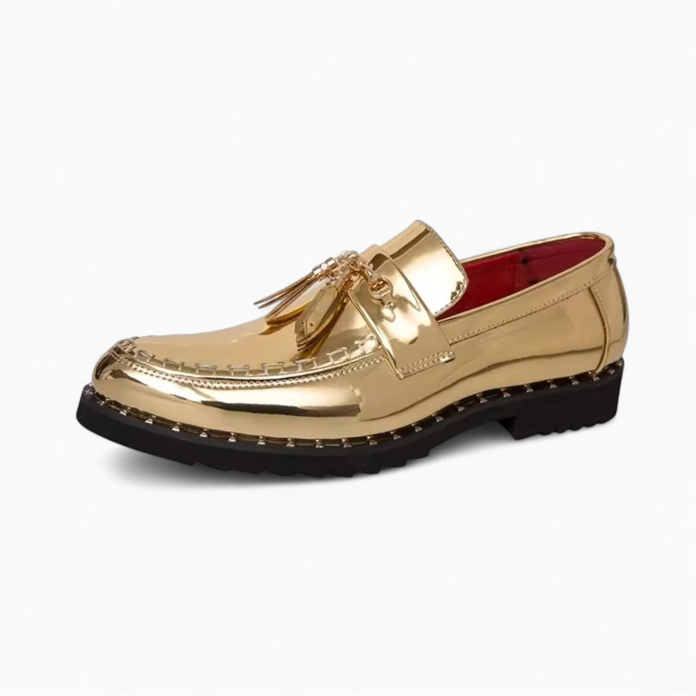 Men's Patent Tassel Loafers with Gold Buckle