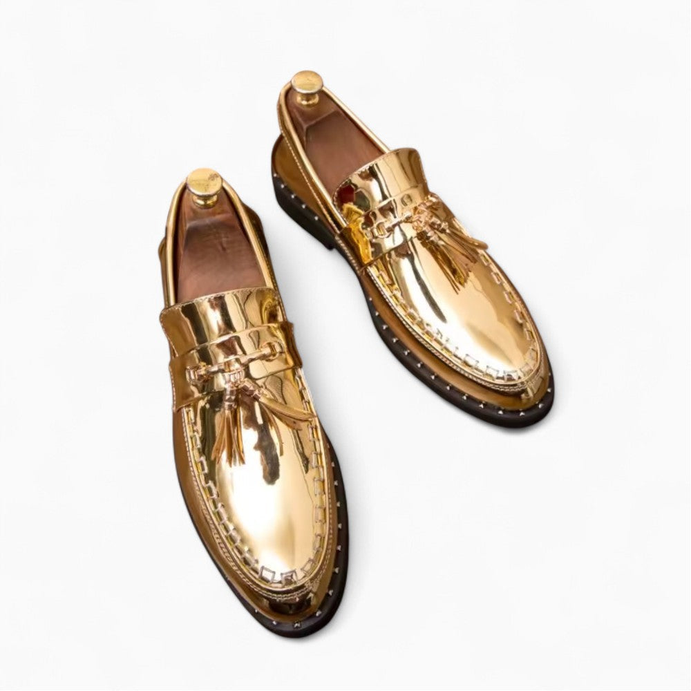 Men's Patent Tassel Loafers with Gold Buckle