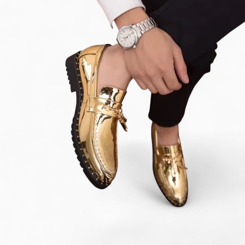 Men's Patent Tassel Loafers with Gold Buckle