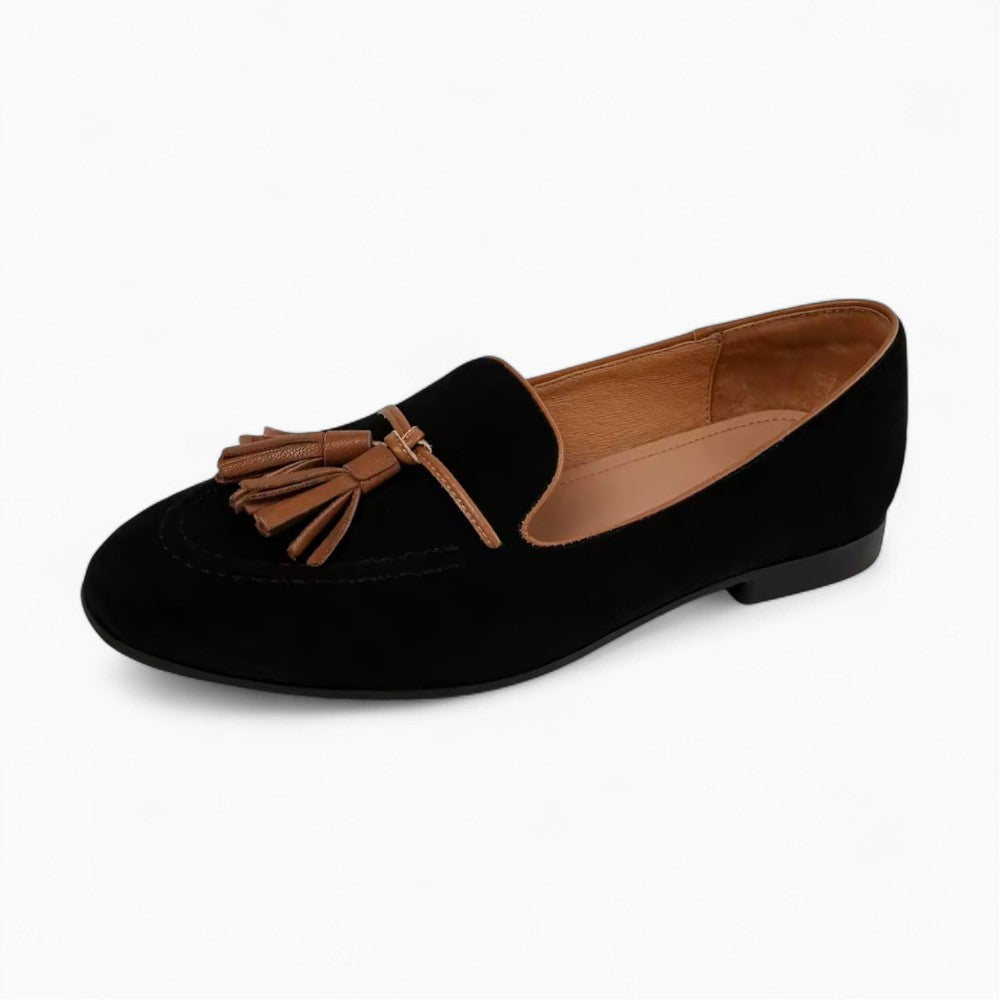 Black Suede Tassel Loafers for Women