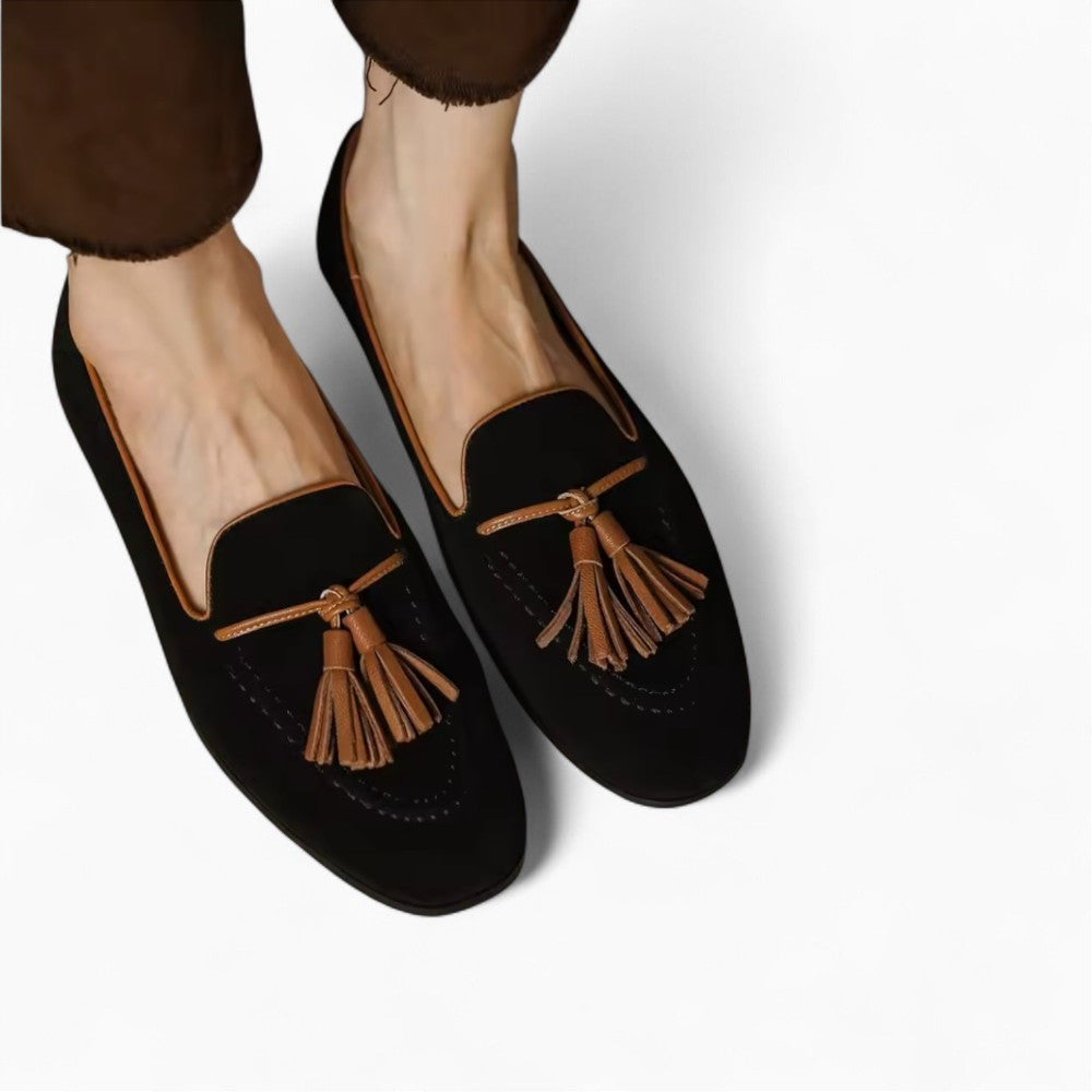 Black Suede Tassel Loafers for Women