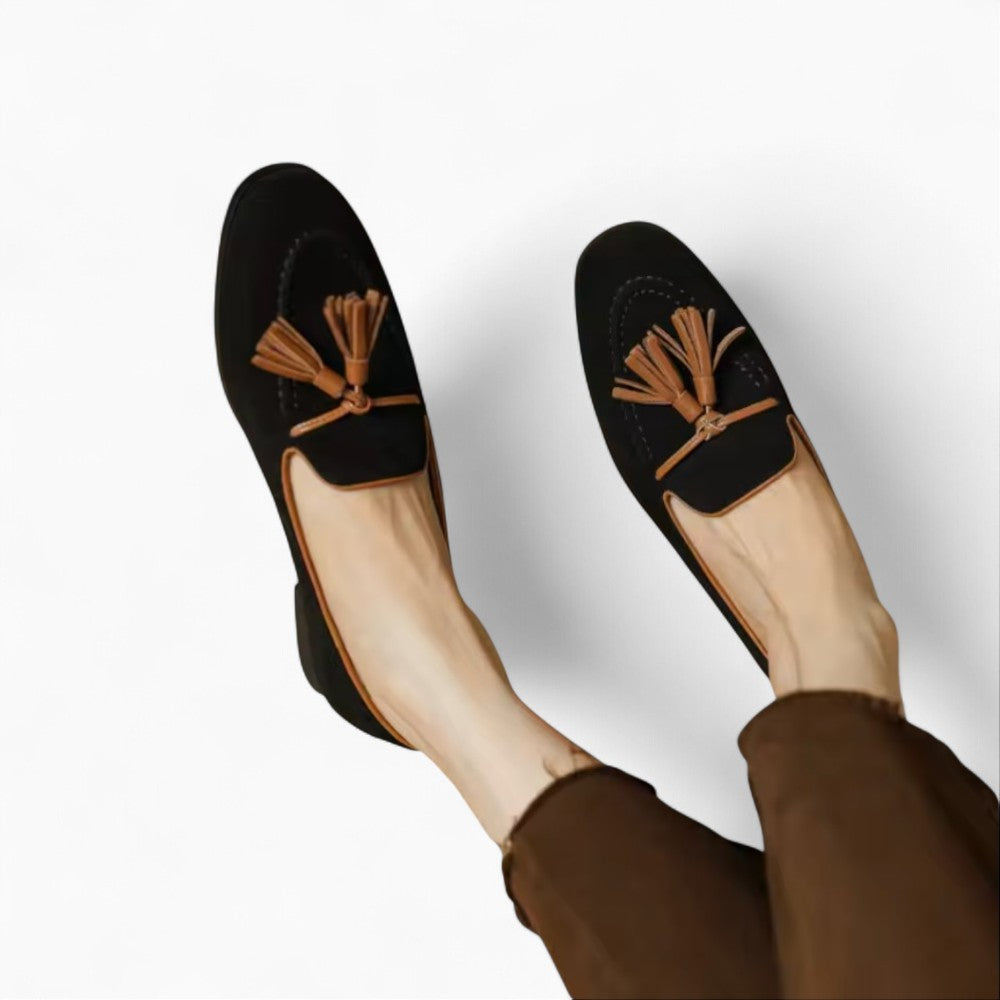 Black Suede Tassel Loafers for Women