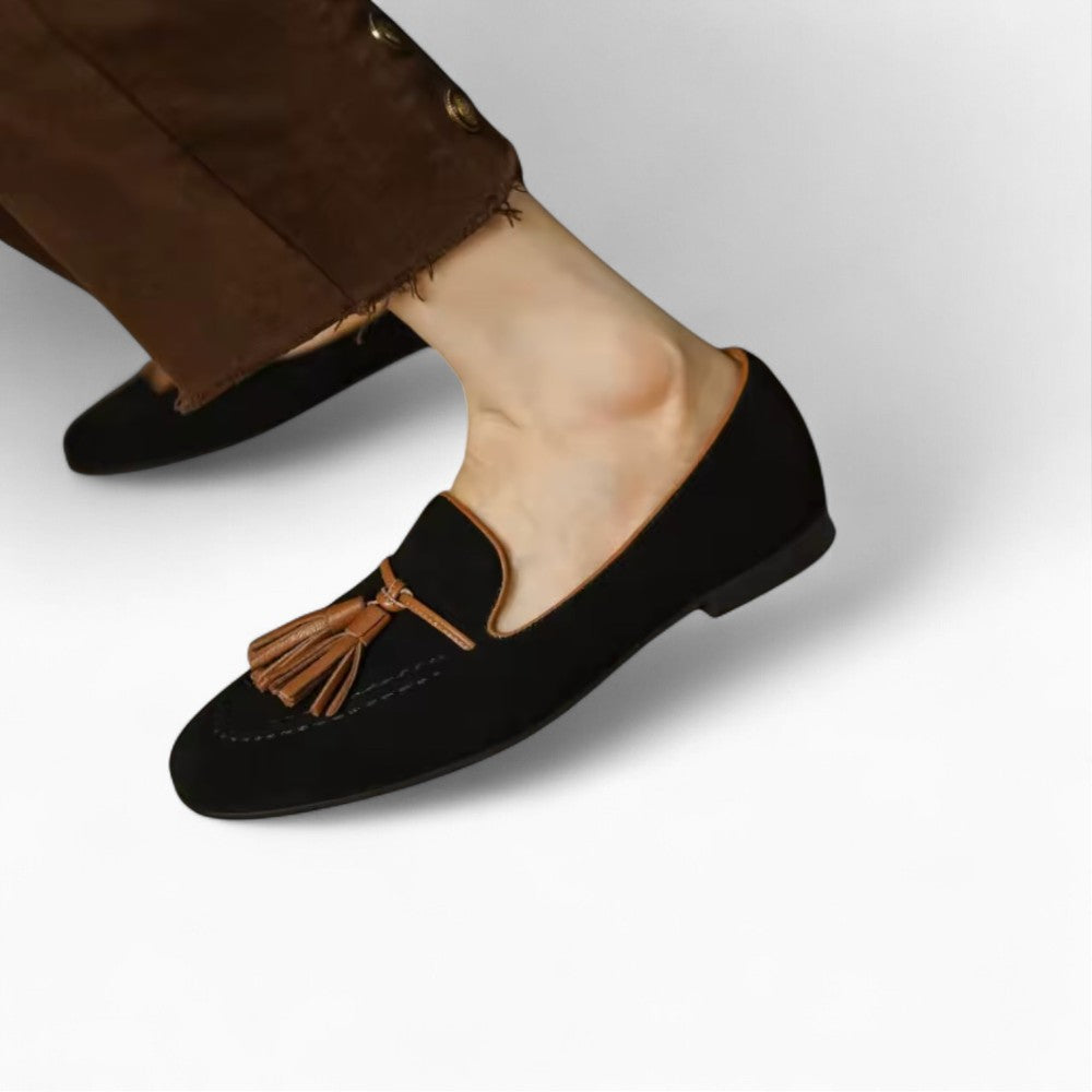 Black Suede Tassel Loafers for Women