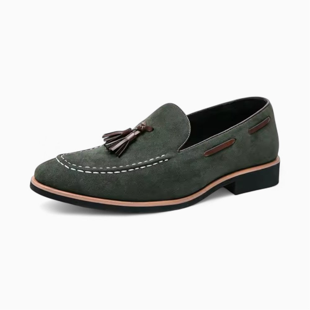 Green Genuine Suede Tassel Loafers
