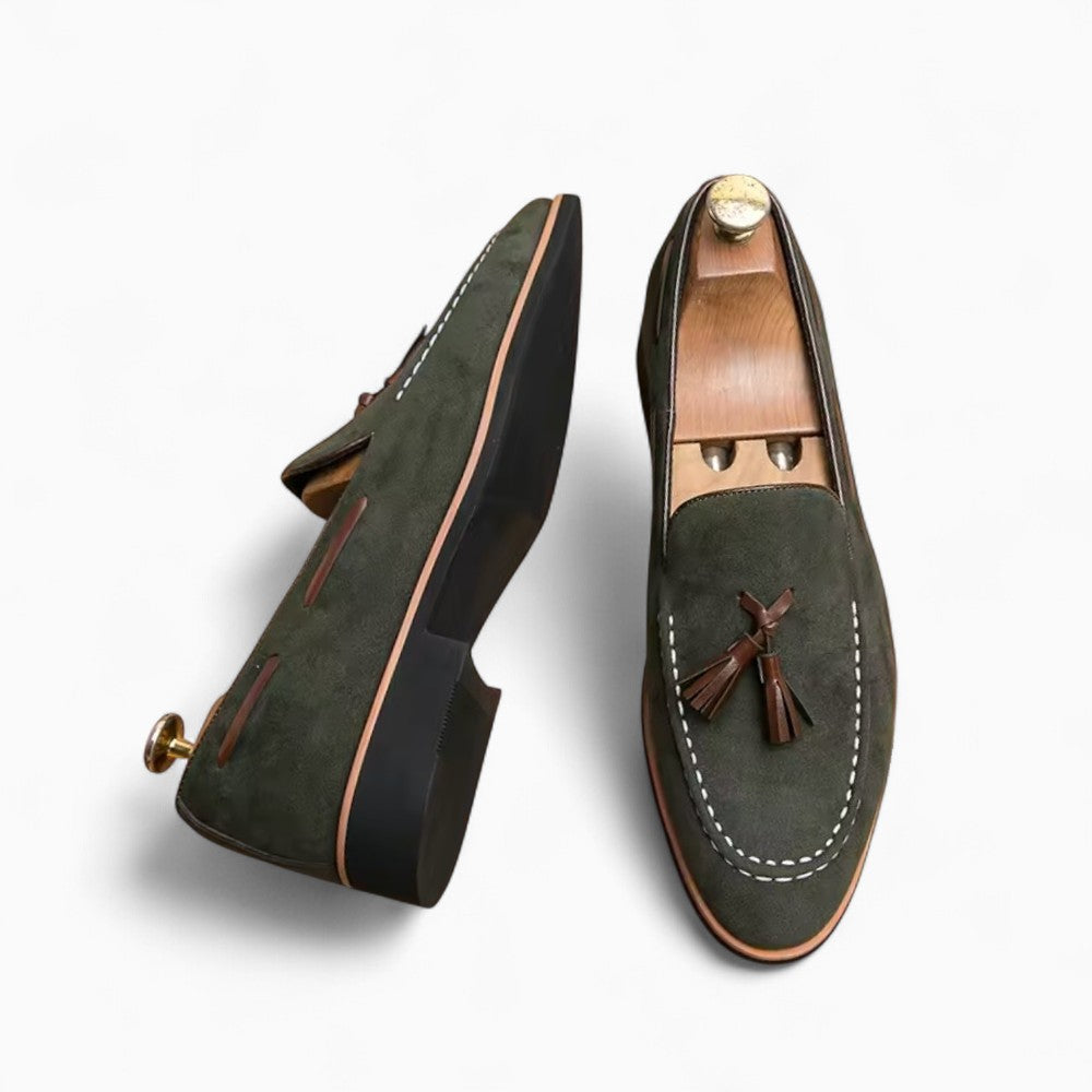 Green Genuine Suede Tassel Loafers