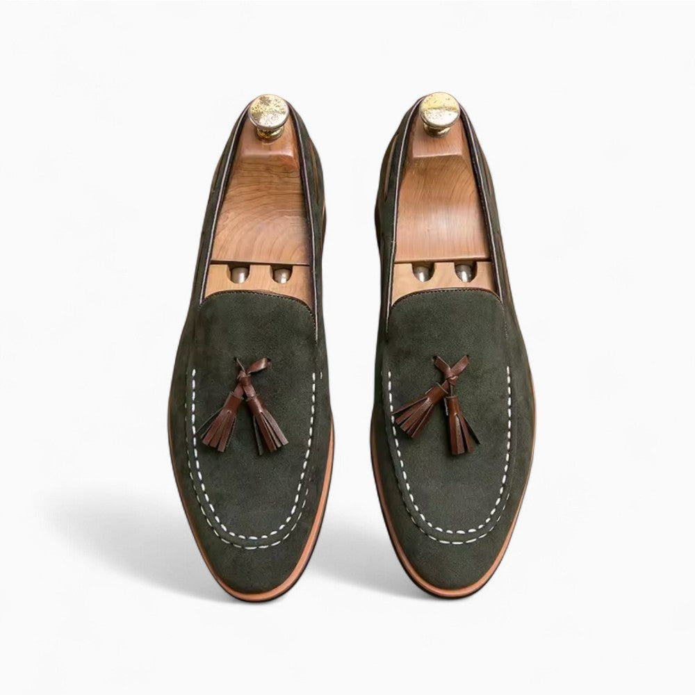 Green Genuine Suede Tassel Loafers