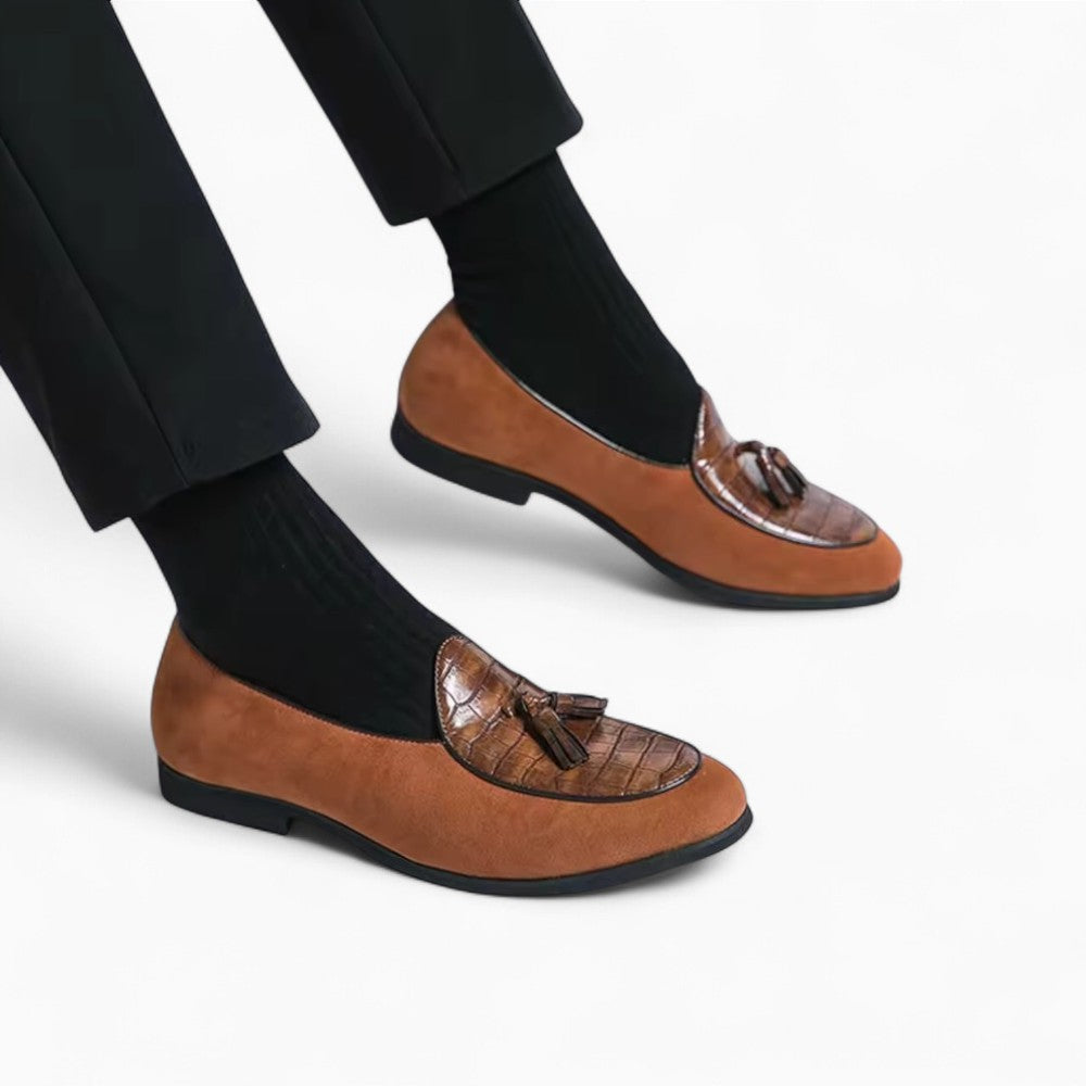 Tassel Suede Loafers with Leather Twist
