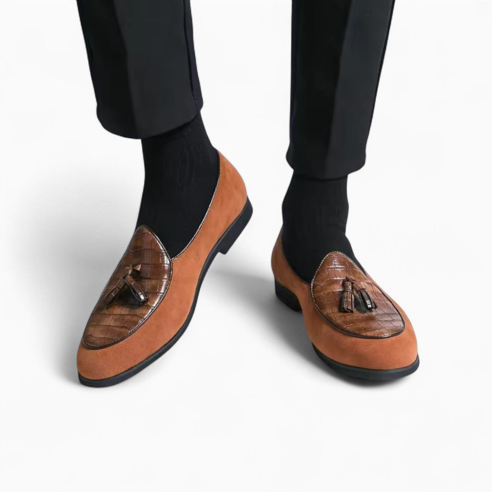 Tassel Suede Loafers with Leather Twist