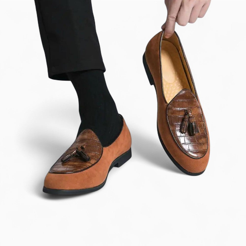 Tassel Suede Loafers with Leather Twist