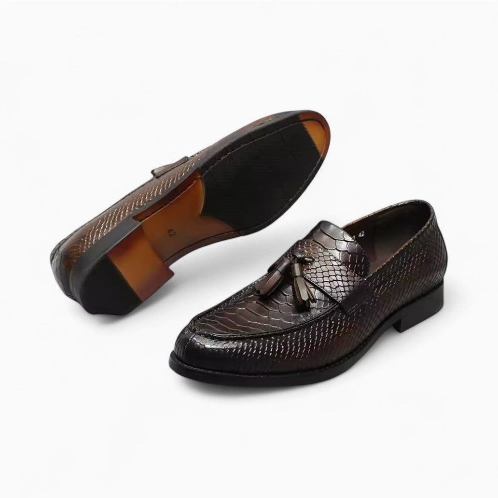 Real Leather Loafers with Snake Effect Tassels