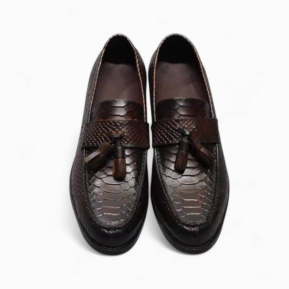 Real Leather Loafers with Snake Effect Tassels