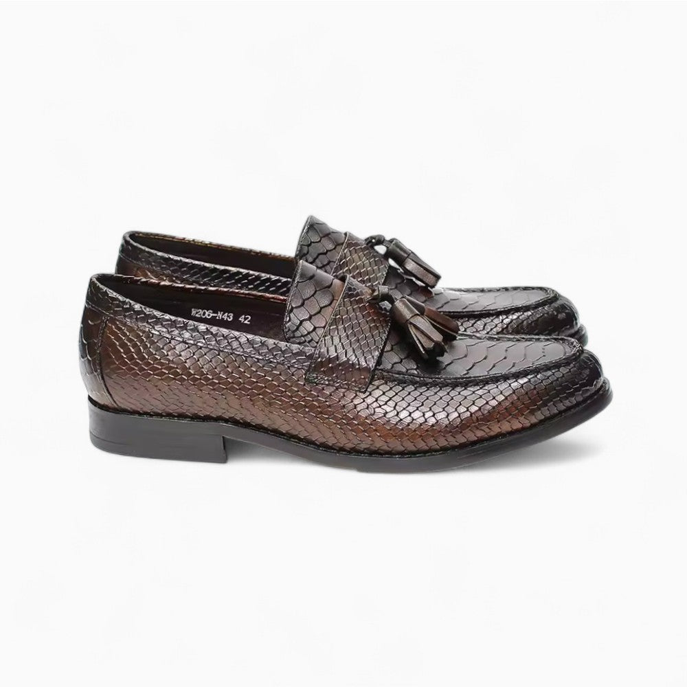 Real Leather Loafers with Snake Effect Tassels