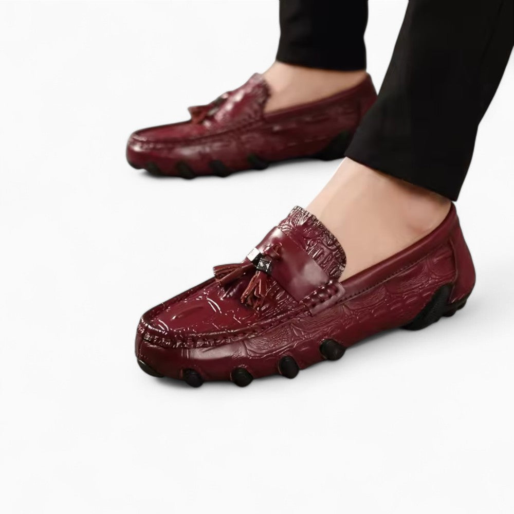 Men's Genuine Leather Crocodile Effect Tassel Loafers