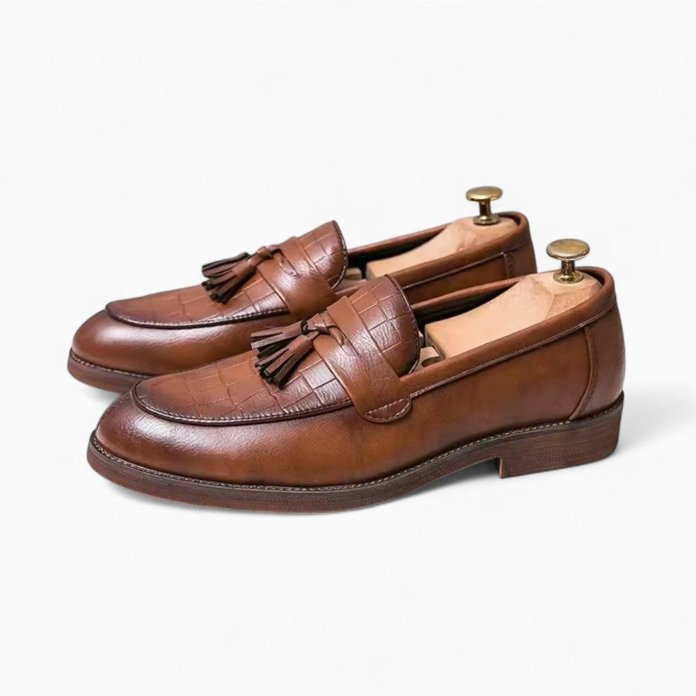 Crocodile Leather Effect Tassel Loafers