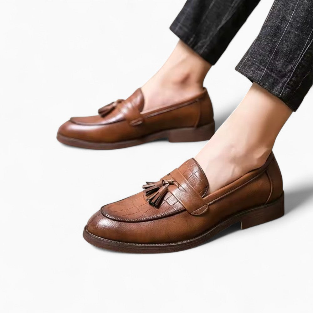 Crocodile Leather Effect Tassel Loafers