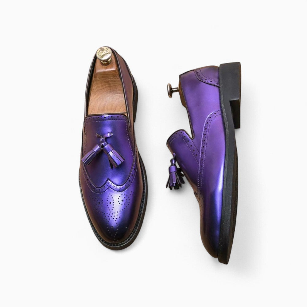 Men's Metallic Purple Tassel Loafers