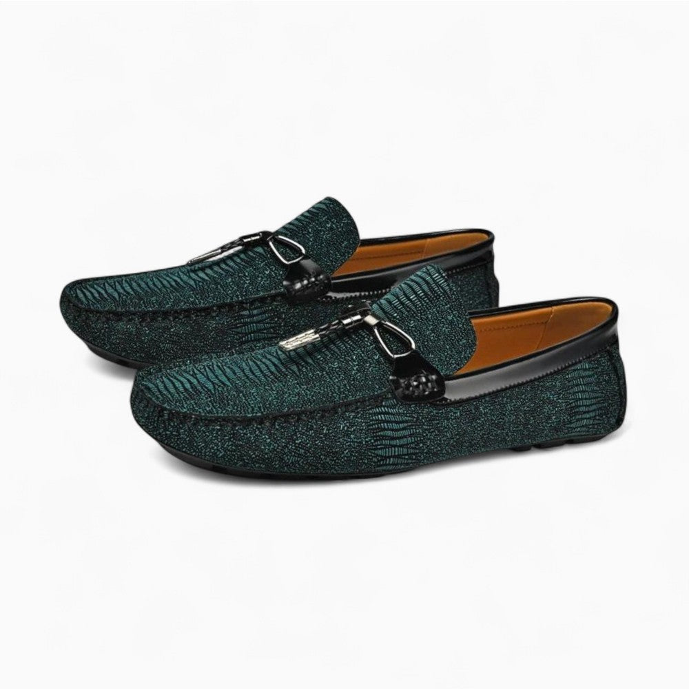 Men's Metallic Green Tassel Loafers