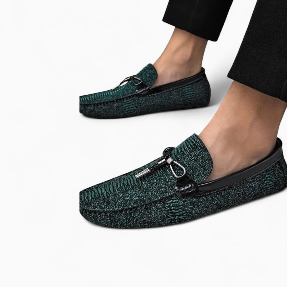 Men's Metallic Green Tassel Loafers