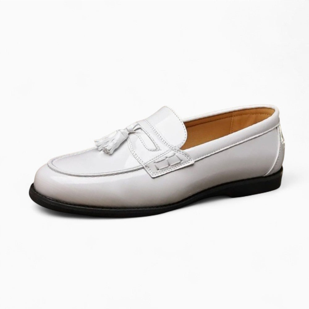 Men's White Patent Tasselled Loafers