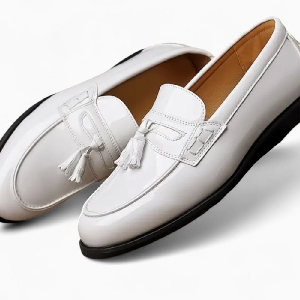 Men's White Patent Tasselled Loafers