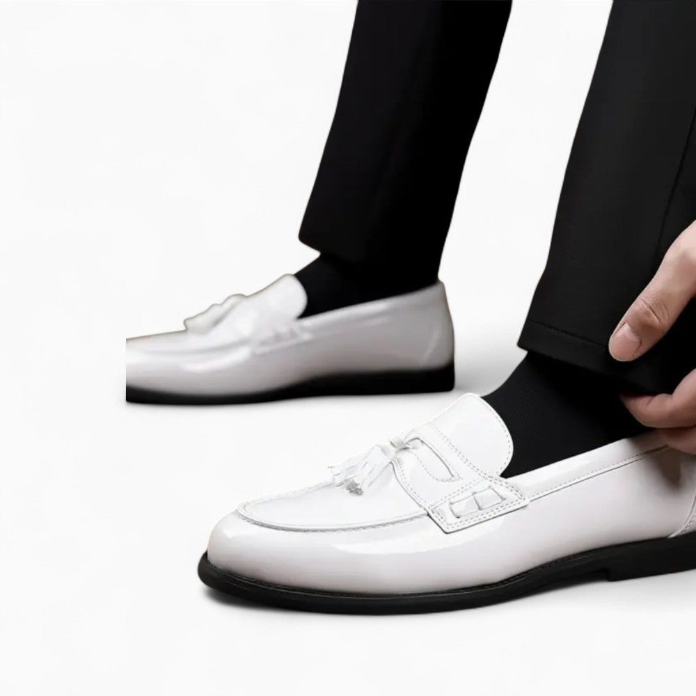 Men's White Patent Tasselled Loafers