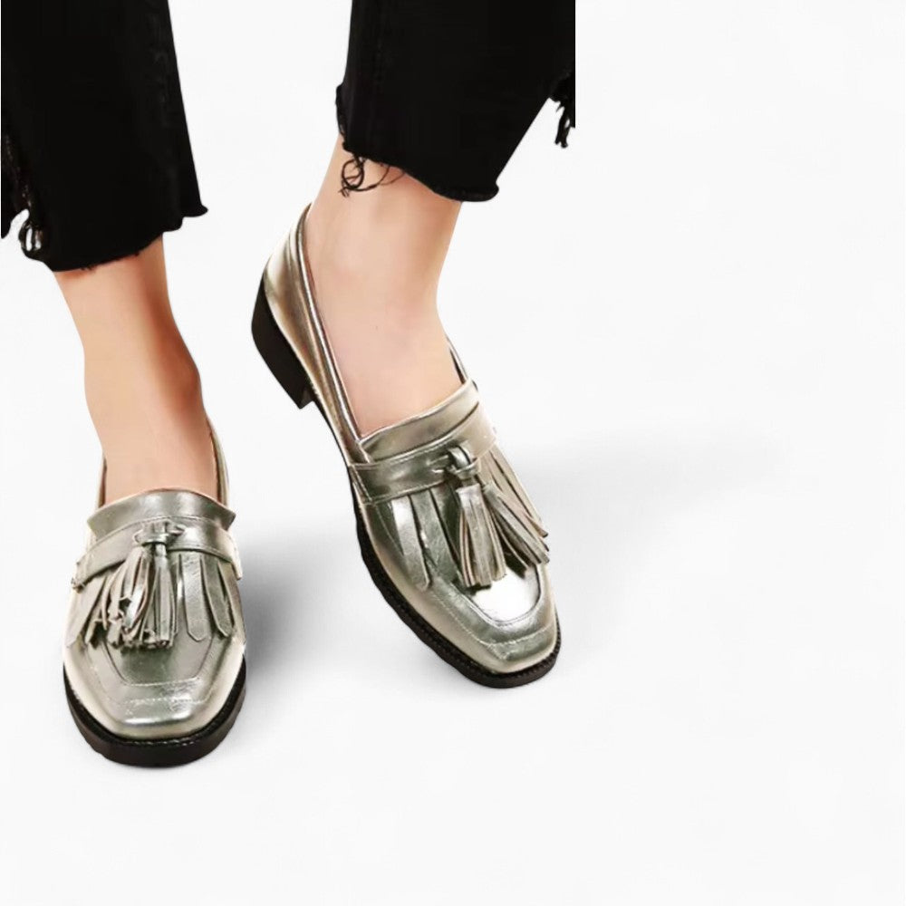 Women’s Silver Tassel Loafers in Genuine Leather