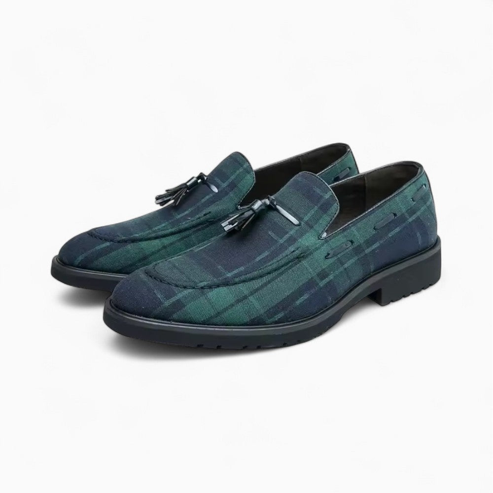 Men’s Blue and Green Checkered Tassel Loafers