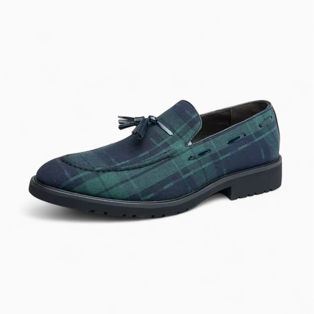 Men’s Blue and Green Checkered Tassel Loafers