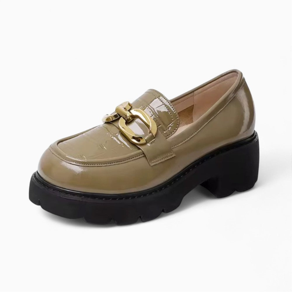 Vegan Leather Loafer with Croc Effect and Gold Buckle