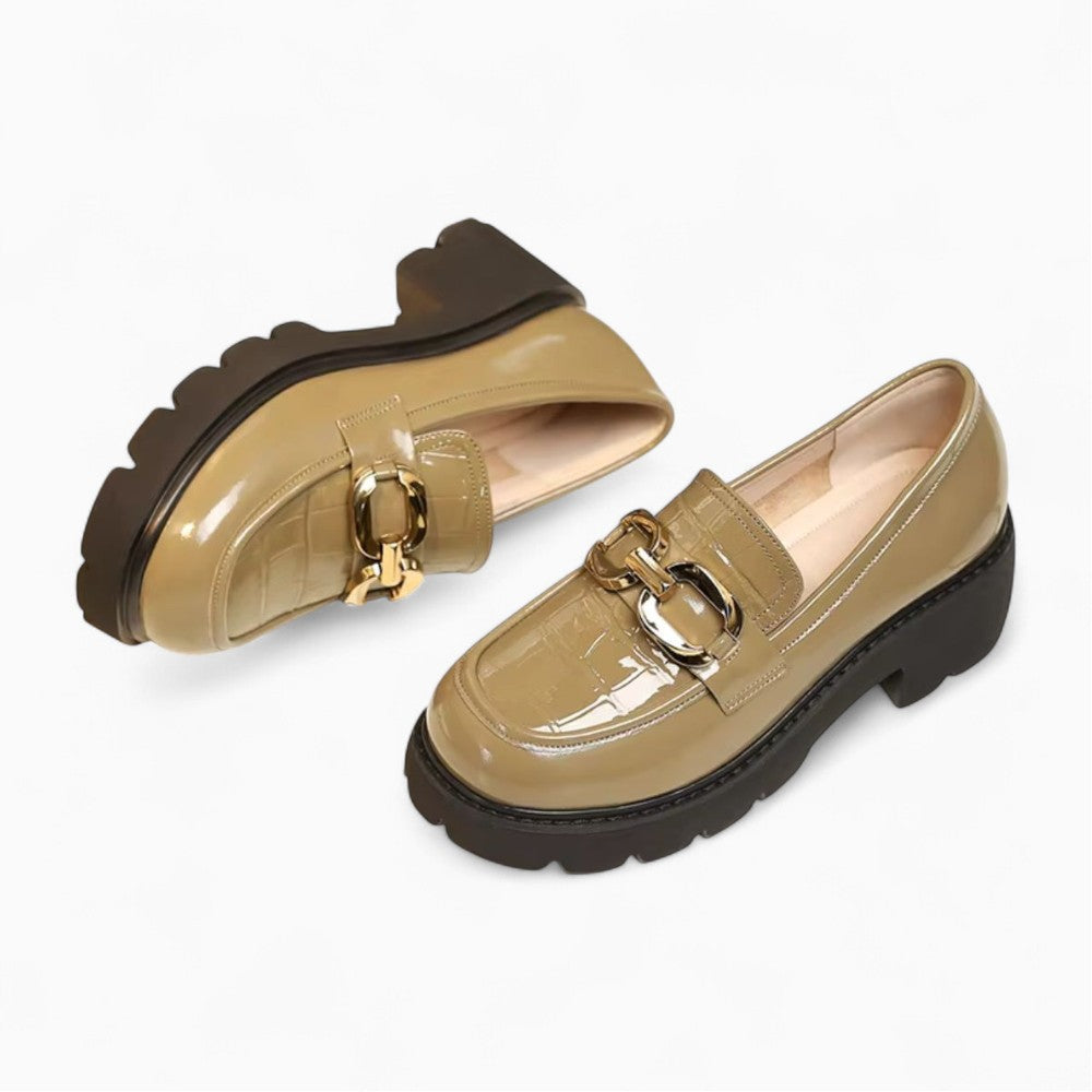 Vegan Leather Loafer with Croc Effect and Gold Buckle