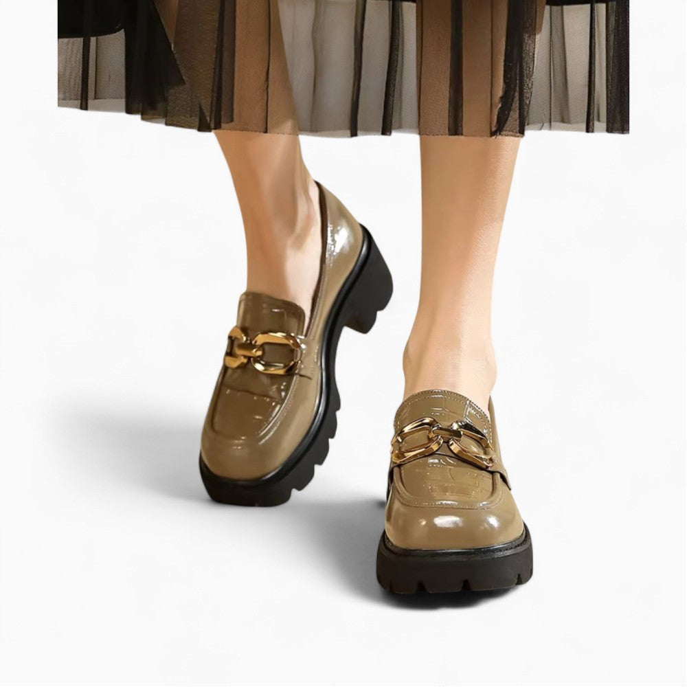 Vegan Leather Loafer with Croc Effect and Gold Buckle