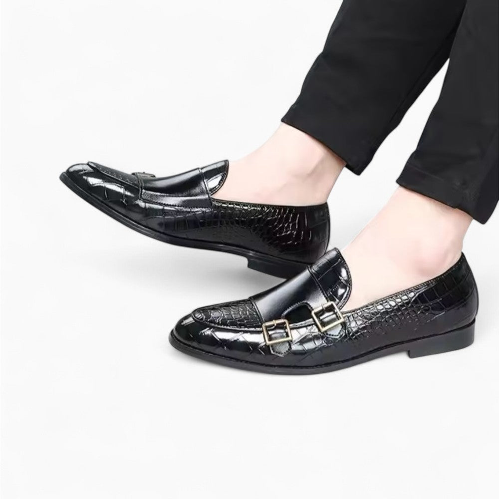 Men's Leather Loafer with Crocodile Print