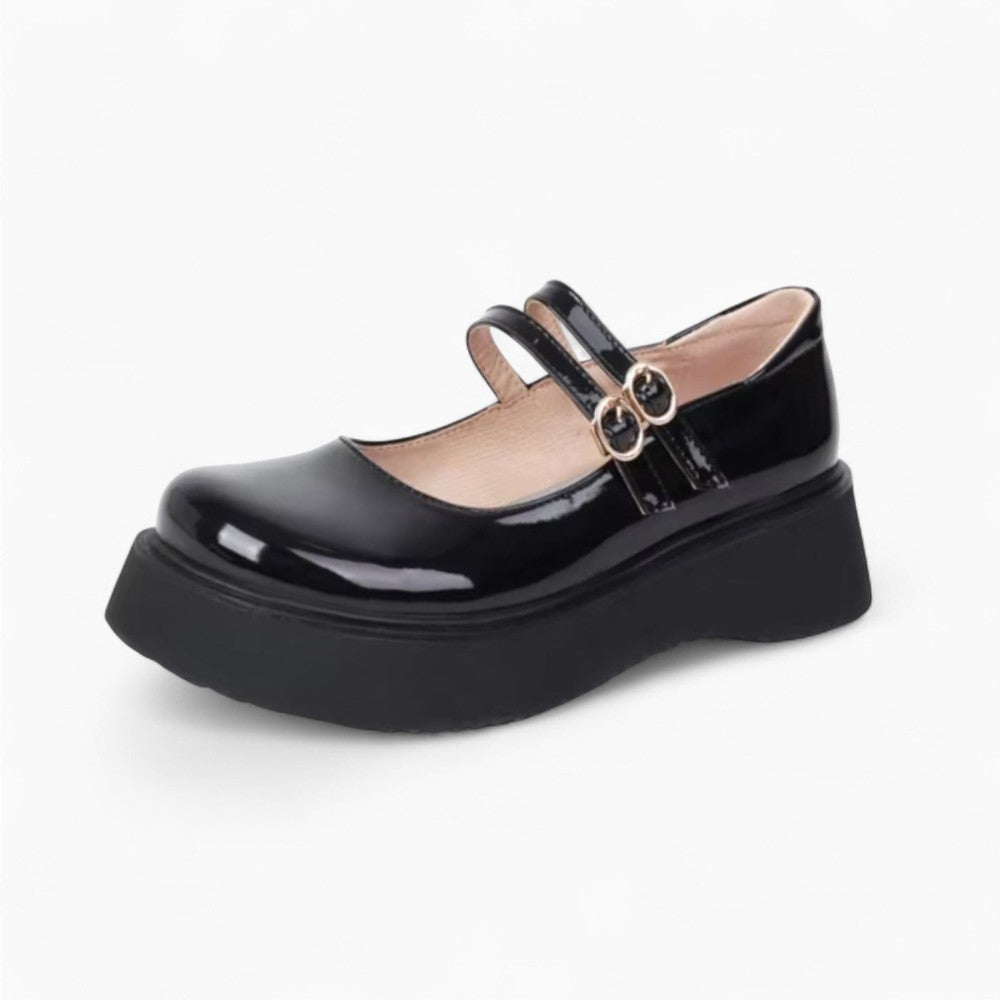Patent Leather Ballet Loafers with Double Buckles