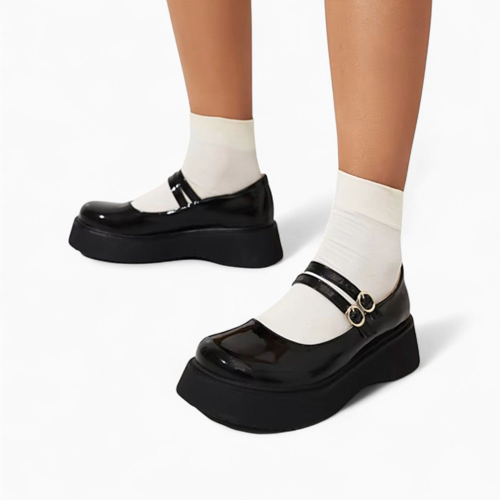 Patent Leather Ballet Loafers with Double Buckles