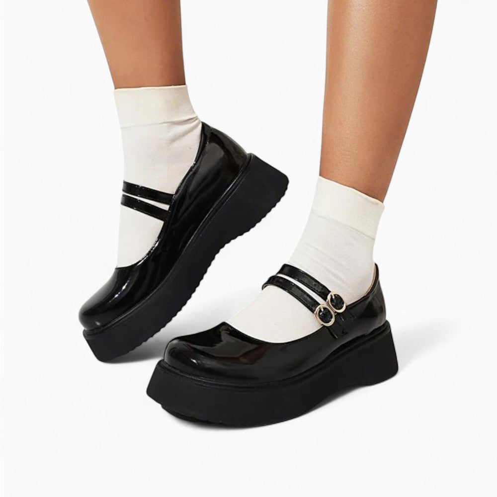 Patent Leather Ballet Loafers with Double Buckles