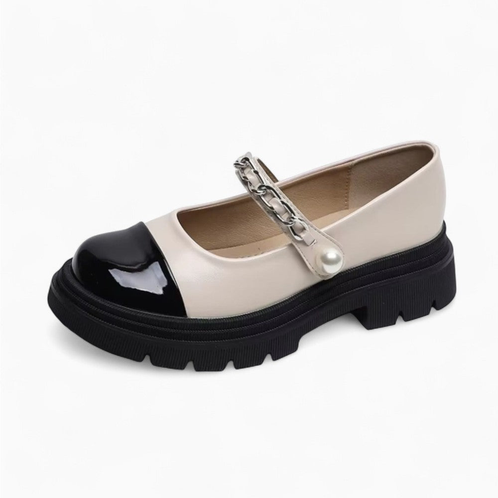 Patent Leather Ballet Loafers with Buckles and Small Heel