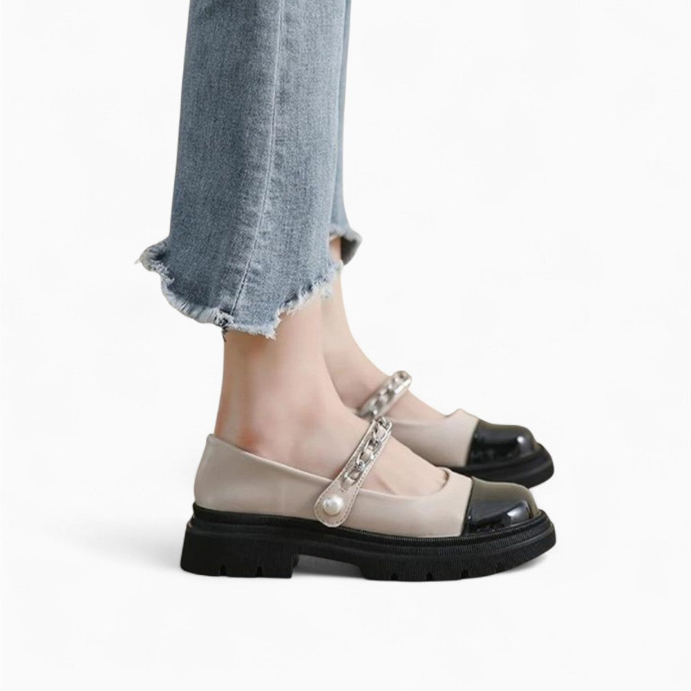 Patent Leather Ballet Loafers with Buckles and Small Heel