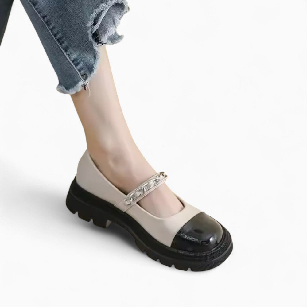 Patent Leather Ballet Loafers with Buckles and Small Heel