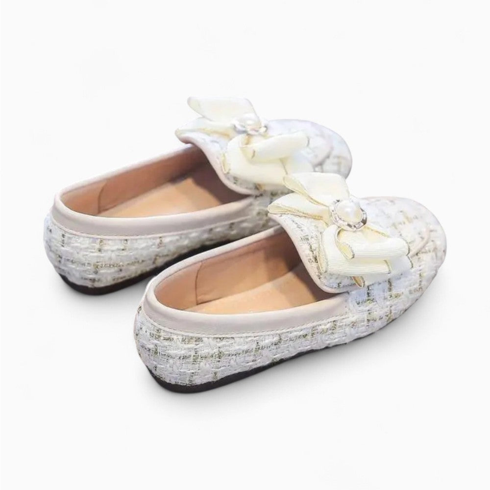 Satin Ballet Loafers with Bow and Studs