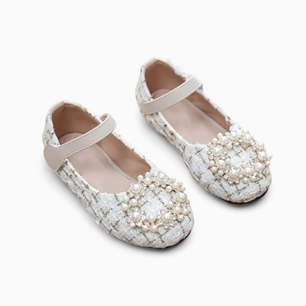 Trendy Checkered Loafers with Decorative Pearls for Baby