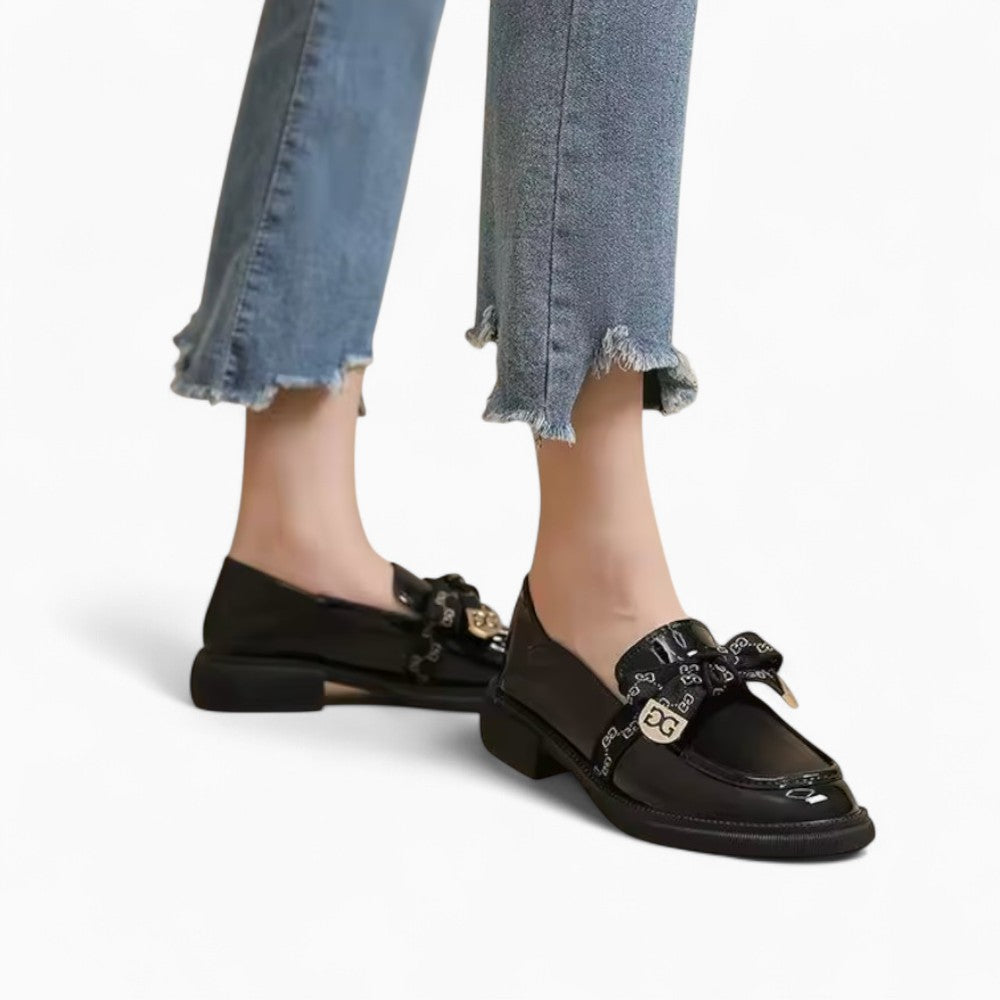 Women's Black Platform Loafers with Bow Tie