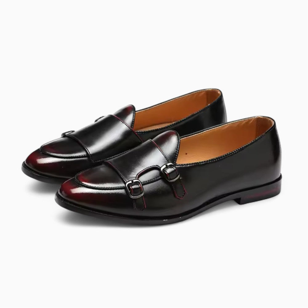 Black Patent Loafers with Red Edges for Men
