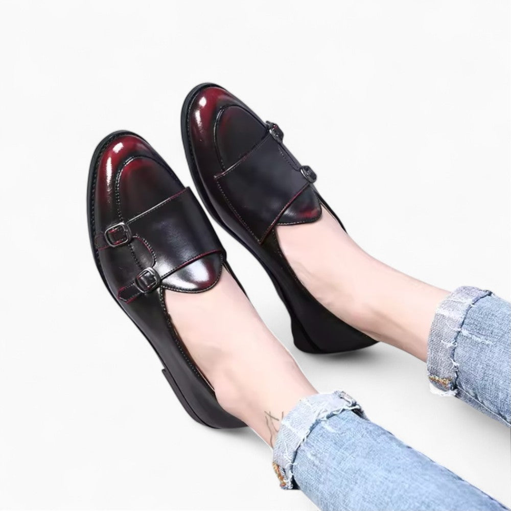 Black Patent Loafers with Red Edges for Men