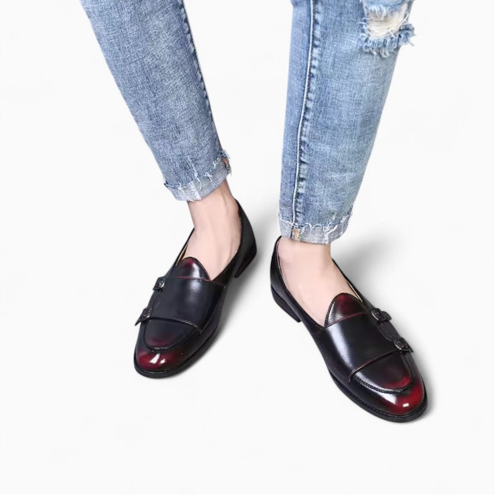 Black Patent Loafers with Red Edges for Men