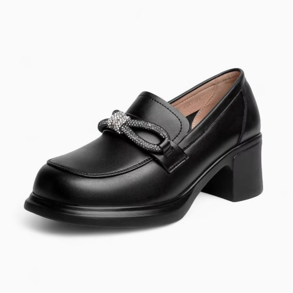 Black British Style Loafers with Bow Tie for Women