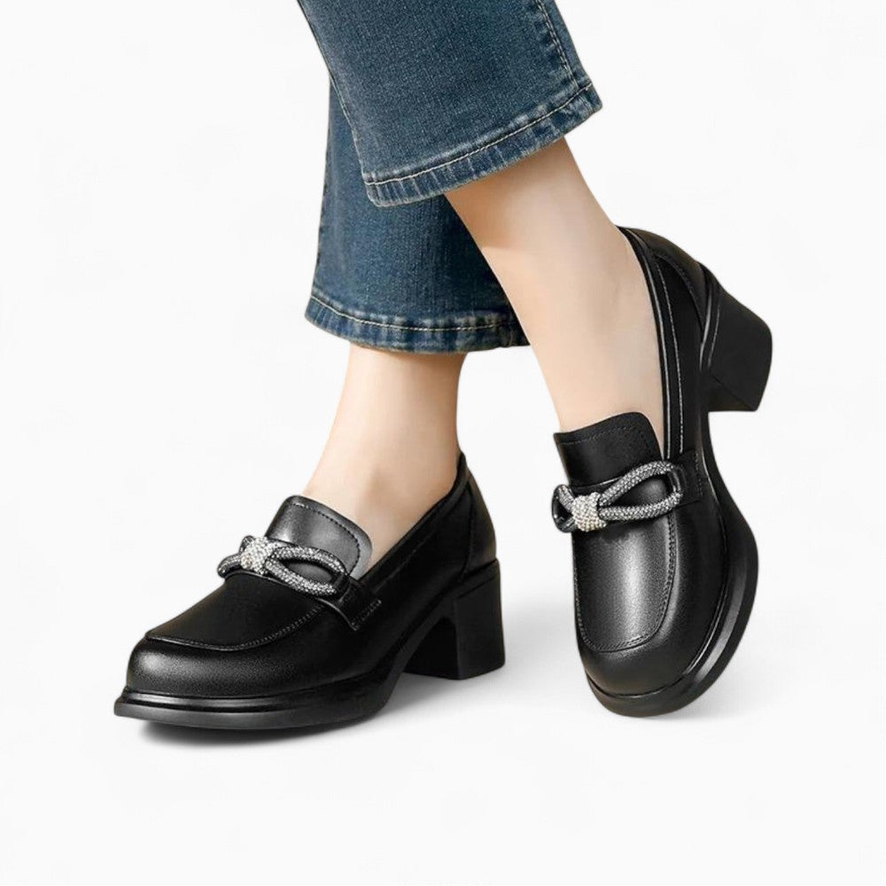 Black British Style Loafers with Bow Tie for Women