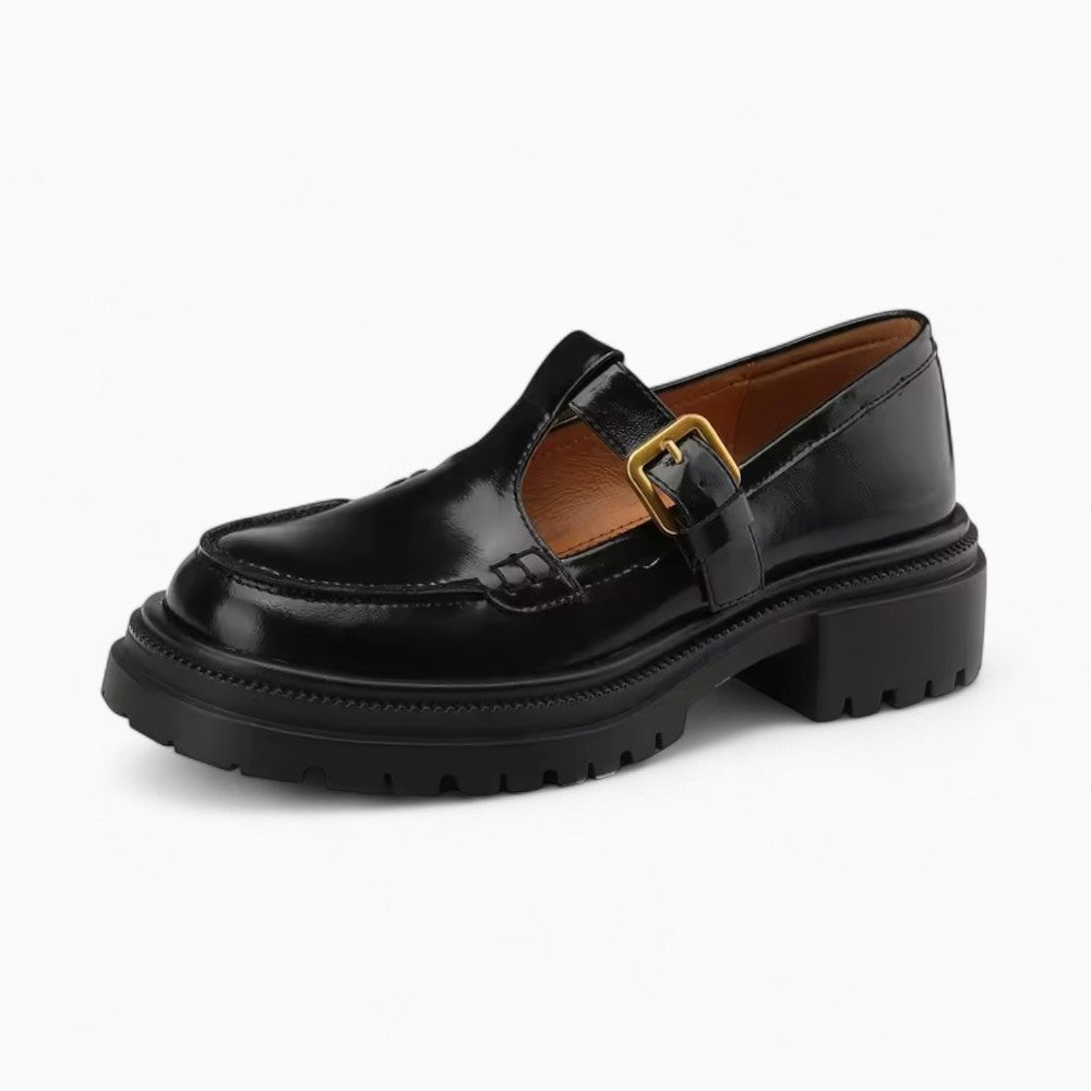 Women’s Black Square Heel and Thick Sole Loafers