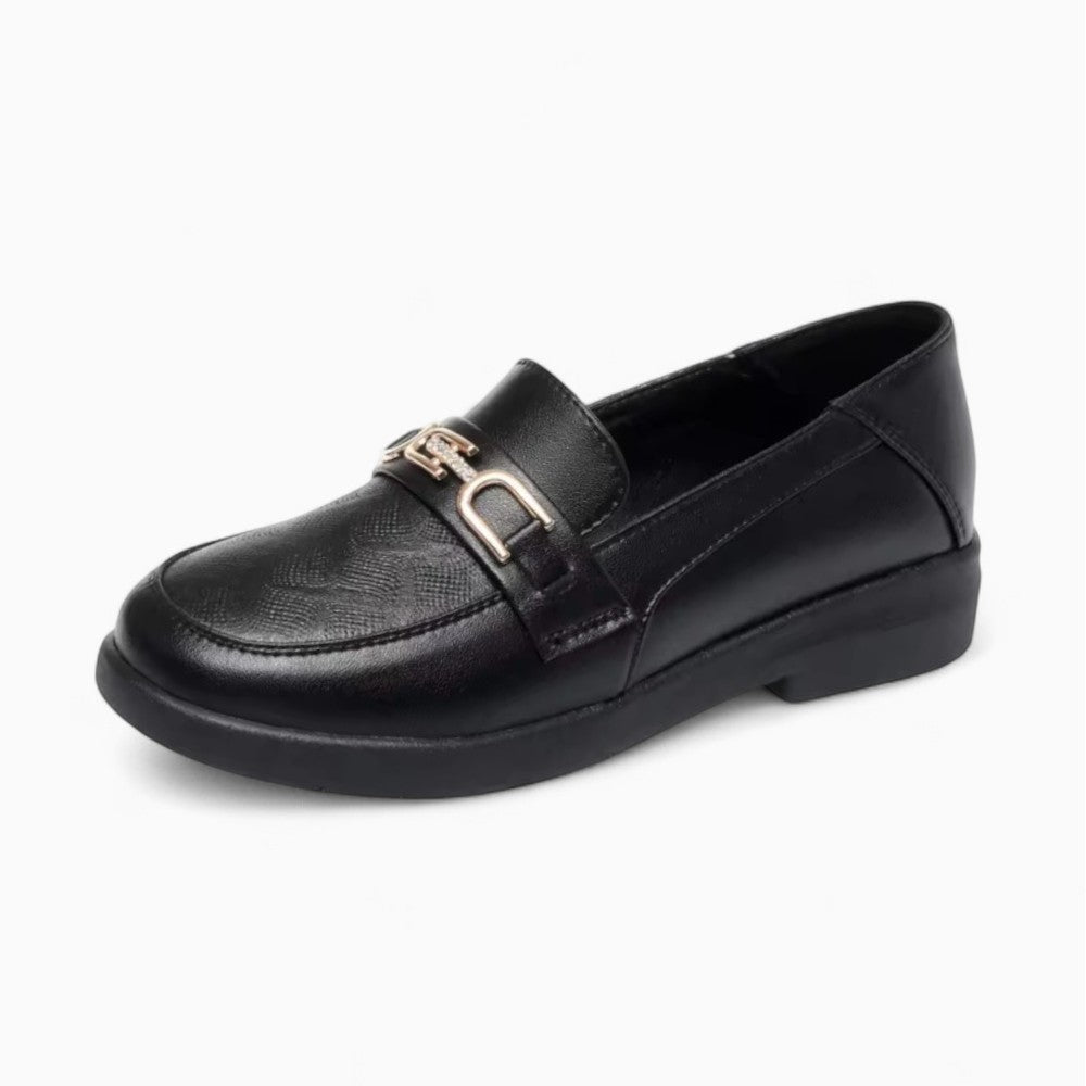 Women's Black Loafers with Thick Sole and Gold Chain