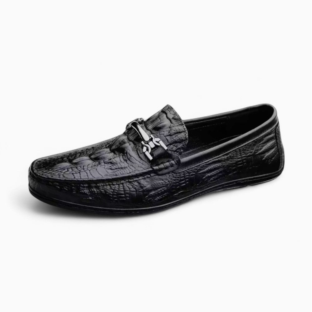 Black Synthetic Leather Loafers for Men